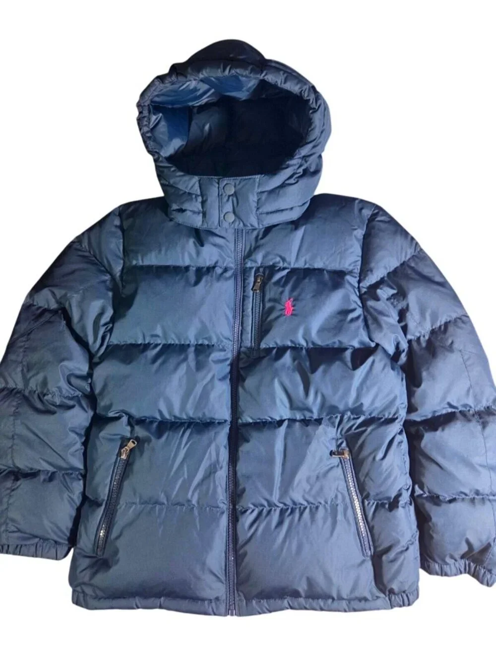 Polo Ralph Lauren KIDS Gorham Down Puffer Jacket L Blue Hooded Winter Coat